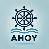 The Ahoy Logo featuring a ship's wheel.